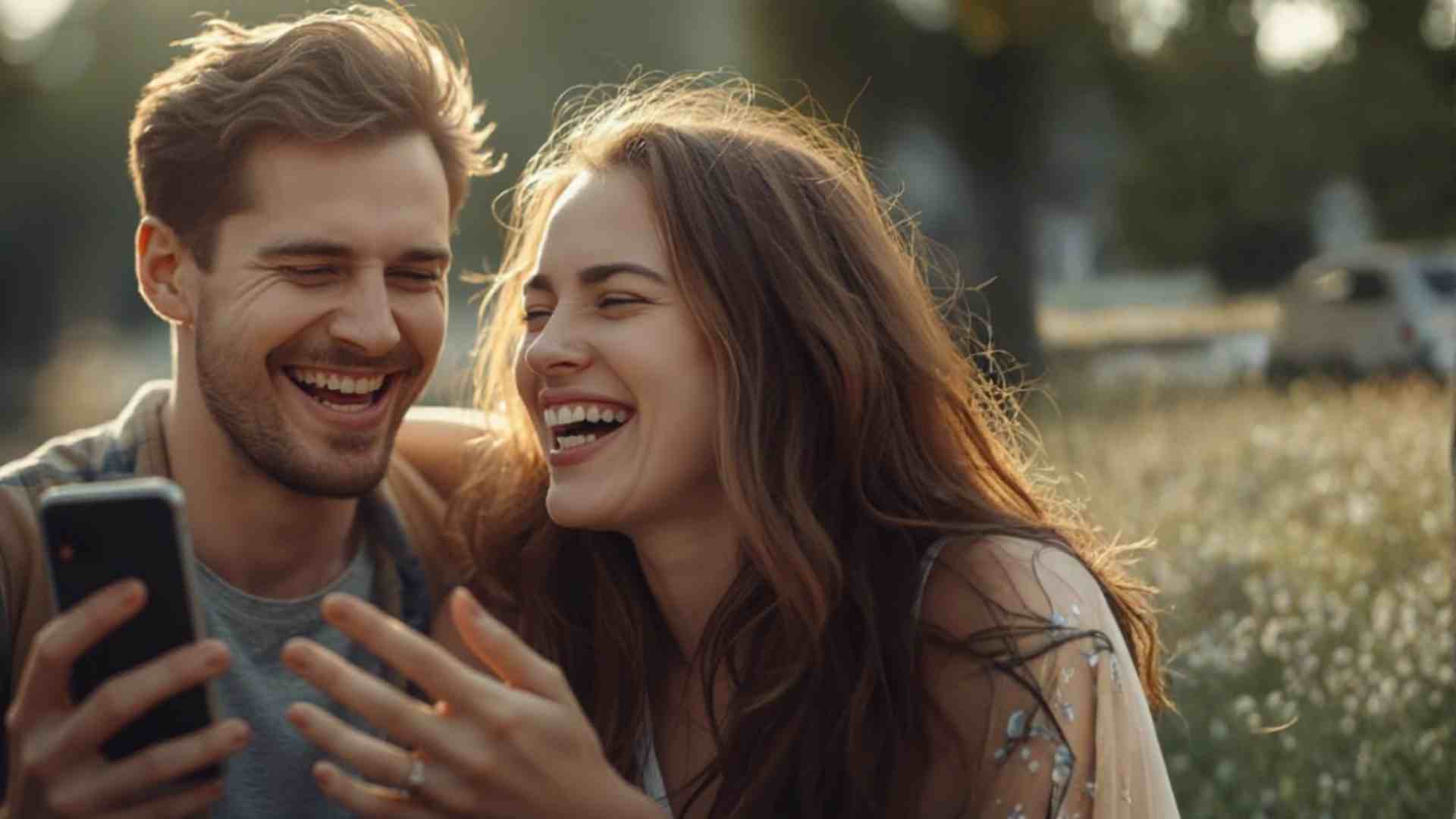 two people doing the Mashup Singing Challenge together. They are laughing and looking at a phone.